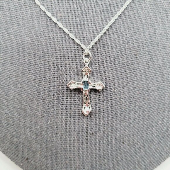 Silver Plated Delicate 18" Necklace With Rhinestone Set Cross Gift Religious - Picture 4 of 5